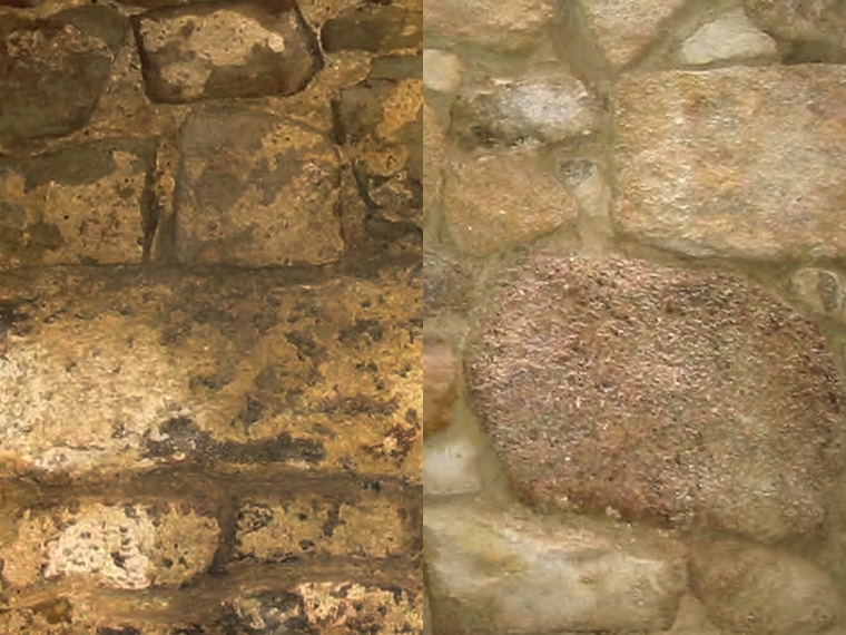 Building restoration - paint removal from stonework before and after